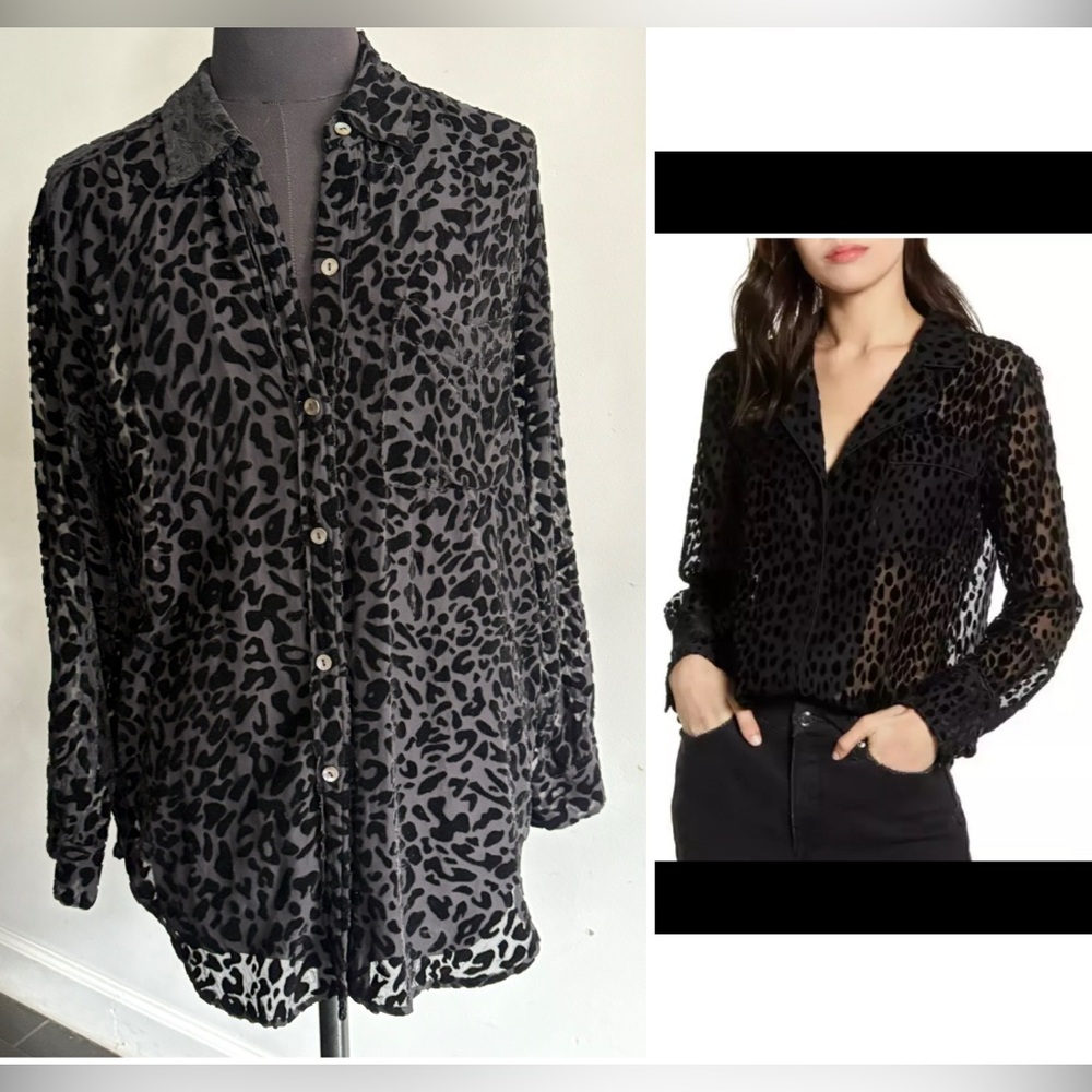🩶sold❤️Equipment Femme Blouse Womens Sheer Lace Collared Button Up Black  XS Top